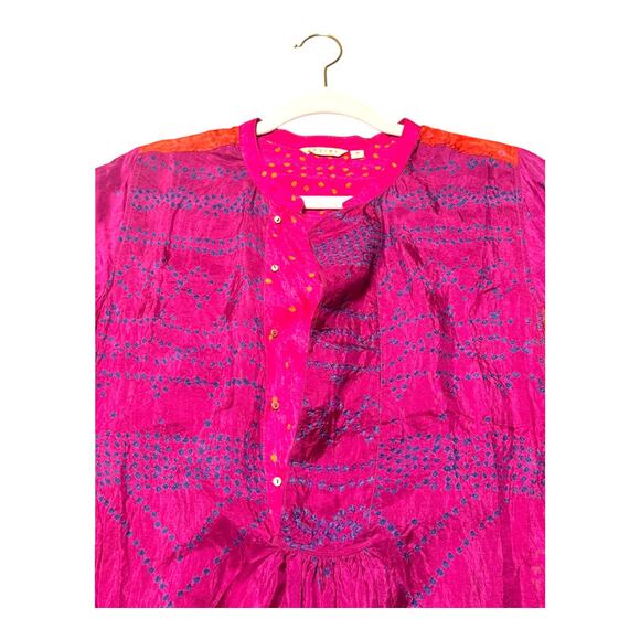 Injiri Shekhawati silk dress women’s medium ombré fuchsia patchwork hand-loomed - Picture 4 of 13